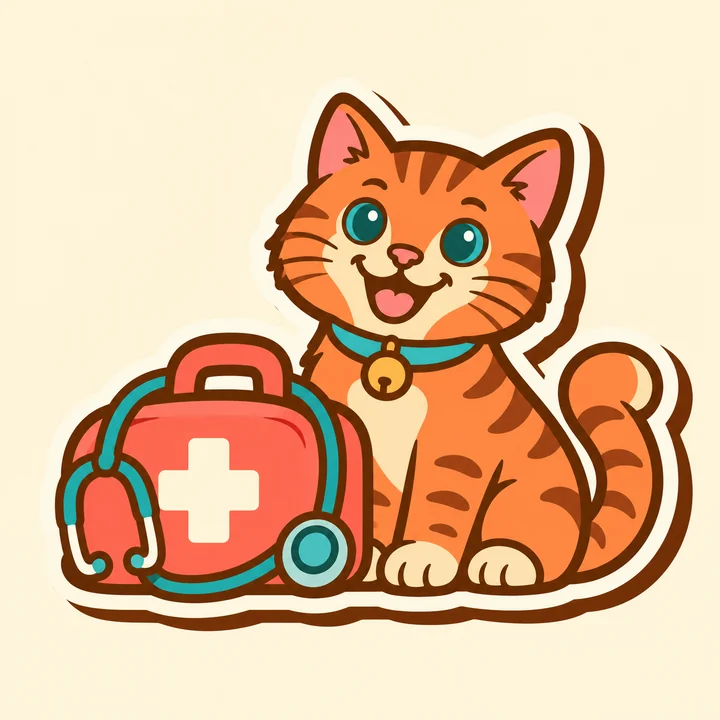 Orange tabby cat beside a first-aid bag with a stethoscope